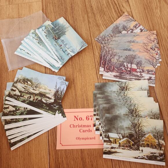 Vtg Currier and Ives Winter in the country scenes Christmas post cards set of 40 - Picture 6 of 9